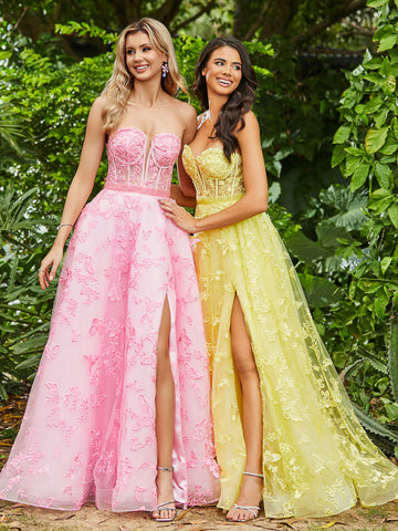 Beaded Sweetheart Neck Tiered Sweep Train Dress Daffodil main image 1