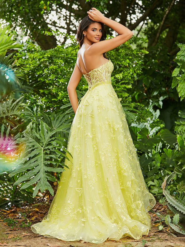 Sweetheart Appliqued Beaded Sweep Train Dress Daffodil main image 1