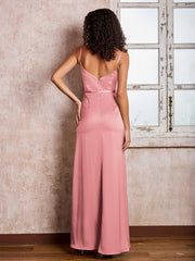 Sheath/Column Cowl Neck Floor-length Satin Dresses with Slit Flamingo