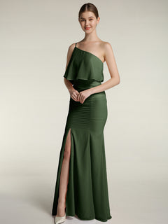 One Shoulder Mermaid Dresses with Slit Olive Green