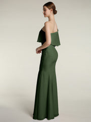 One Shoulder Mermaid Dresses with Slit Olive Green