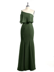 One Shoulder Mermaid Dresses with Slit Olive Green Plus Size
