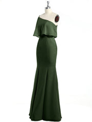 One Shoulder Mermaid Dresses with Slit Olive Green Plus Size