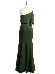One Shoulder Mermaid Dresses with Slit Olive Green