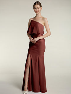 One Shoulder Mermaid Dresses with Slit Terracotta