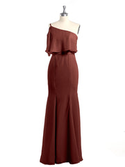 One Shoulder Mermaid Dresses with Slit Terracotta Plus Size