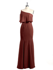 One Shoulder Mermaid Dresses with Slit Terracotta
