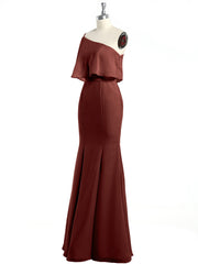 One Shoulder Mermaid Dresses with Slit Terracotta