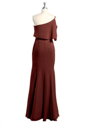 One Shoulder Mermaid Dresses with Slit Terracotta