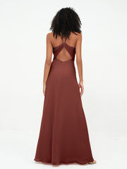 Halter Lace Top and Chiffon Open Back Dresses Terracotta