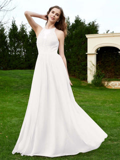 Lace Tulle Bridesmaid Gown Halter Neckline Ivory