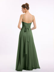 Spaghetti Strap Sweetheart Neck Chiffon Dress Olive Green