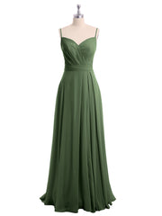 Spaghetti Strap Sweetheart Neck Chiffon Dress Olive Green