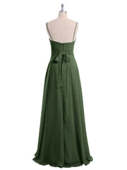 Spaghetti Strap Sweetheart Neck Chiffon Dress Olive Green