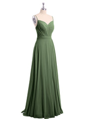 Spaghetti Strap Sweetheart Neck Chiffon Dress Olive Green
