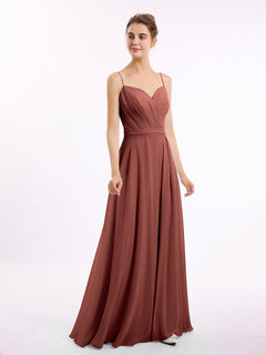 Spaghetti Strap Sweetheart Neck Chiffon Dress Terracotta