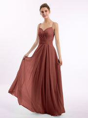 Spaghetti Strap Sweetheart Neck Chiffon Dress Terracotta