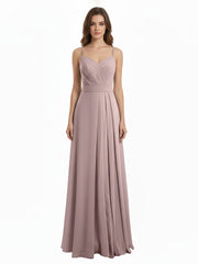 Spaghetti Strap Sweetheart Neck Chiffon Dress Vintage Mauve
