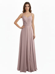 Spaghetti Strap Sweetheart Neck Chiffon Dress Vintage Mauve