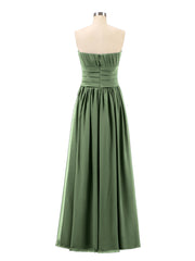 Long Strapless Chiffon Bridesmaid Dress-Olive Green