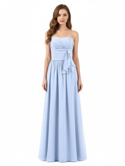 Long Strapless Chiffon Bridesmaid Dress-Sky Blue