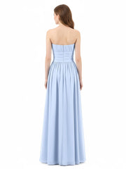 Long Strapless Chiffon Bridesmaid Dress-Sky Blue