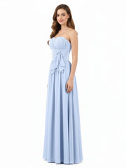 Long Strapless Chiffon Bridesmaid Dress-Sky Blue