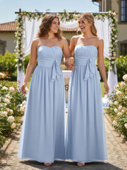 Long Strapless Chiffon Bridesmaid Dress-Sky Blue