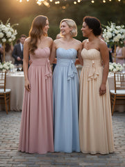 Long Strapless Chiffon Bridesmaid Dress-Sky Blue