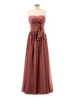 Long Strapless Chiffon Bridesmaid Dress-Terracotta