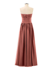 Long Strapless Chiffon Bridesmaid Dress-Terracotta