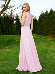One Shoulder Floor Length Lace Bridesmaid Gown Blushing Pink
