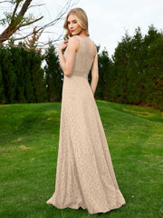 One Shoulder Floor Length Lace Bridesmaid Gown Champagne