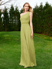 One Shoulder Floor Length Lace Bridesmaid Gown Clover