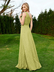 One Shoulder Floor Length Lace Bridesmaid Gown Clover