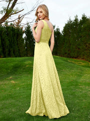 One Shoulder Floor Length Lace Bridesmaid Gown Daffodil
