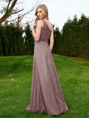 One Shoulder Floor Length Lace Bridesmaid Gown Dusk
