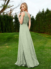 One Shoulder Floor Length Lace Bridesmaid Gown Dusty Sage Plus Size