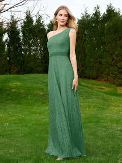 One Shoulder Floor Length Lace Bridesmaid Gown Emerald