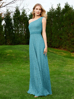 One Shoulder Floor Length Lace Bridesmaid Gown Jade