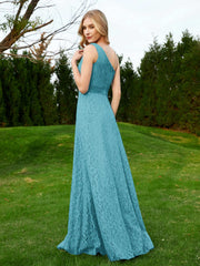 One Shoulder Floor Length Lace Bridesmaid Gown Jade