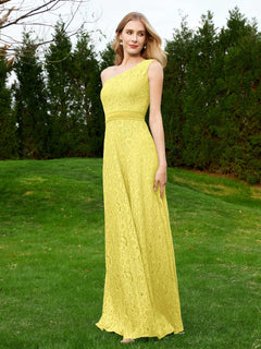 One Shoulder Floor Length Lace Bridesmaid Gown Lemon Plus Size