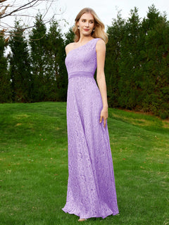 One Shoulder Floor Length Lace Bridesmaid Gown Lilac