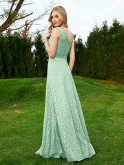 One Shoulder Floor Length Lace Bridesmaid Gown Mint Green