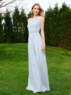 One Shoulder Floor Length Lace Bridesmaid Gown Mist