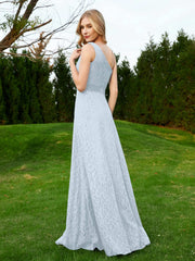 One Shoulder Floor Length Lace Bridesmaid Gown Mist