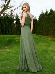 One Shoulder Floor Length Lace Bridesmaid Gown Moss Plus Size