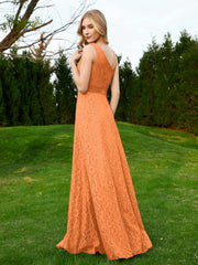 One Shoulder Floor Length Lace Bridesmaid Gown Orange