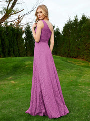 One Shoulder Floor Length Lace Bridesmaid Gown Orchid