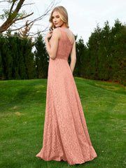 One Shoulder Floor Length Lace Bridesmaid Gown Papaya